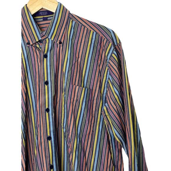 Alan Flasser Multi-Color Stripe Cotton Long Sleeve Button-Up Shirt Men's Medium - Picture 5 of 7